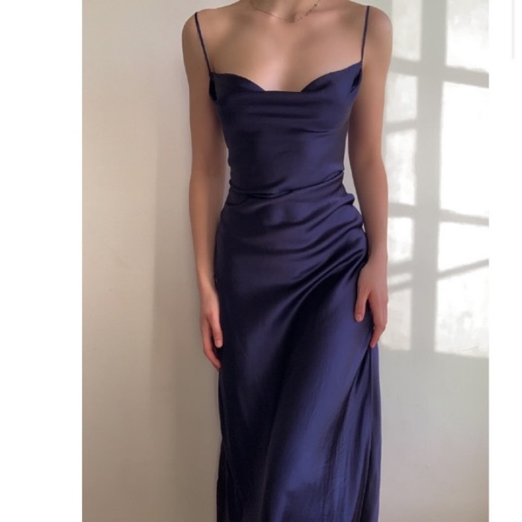 Vintage Y2K 90’s 100% Silk Slip Dress Navy Silk Dress Backless Dress Satin Dress - Picture 2 of 5